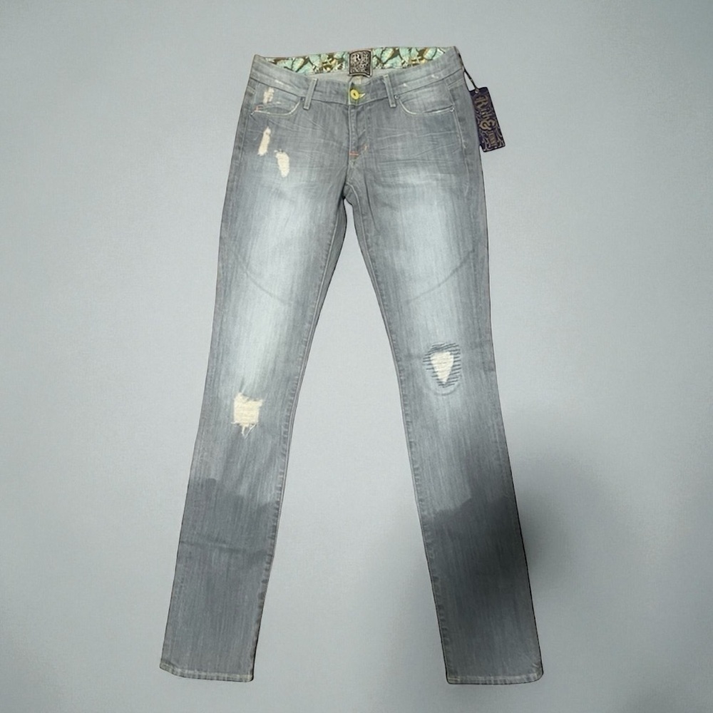 Rich & Skinny Gray Distressed Sleek 5 Pocket Jean Patches Size 27 NWT OOAK